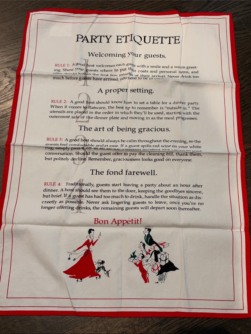 NEW Williams Sonoma Party Etiquette Tea Towel - Red and White
